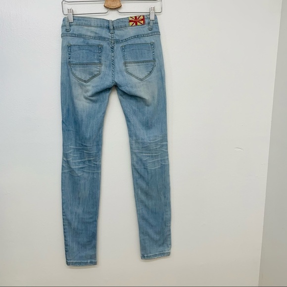 Machine Jeans Woman Size 1 Low Rise  Ripped Skinny Tapered Leg‎ Y2K Blue Light - Picture 4 of 10